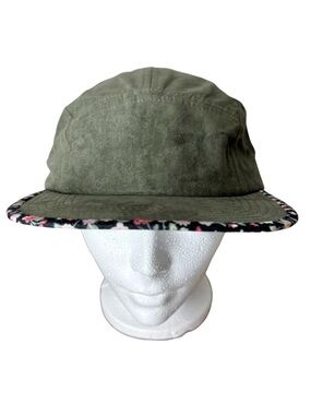UNBRAND New Olive Green Microsuede Faux Suede Flat Brim Hat Cap Floral Adjust